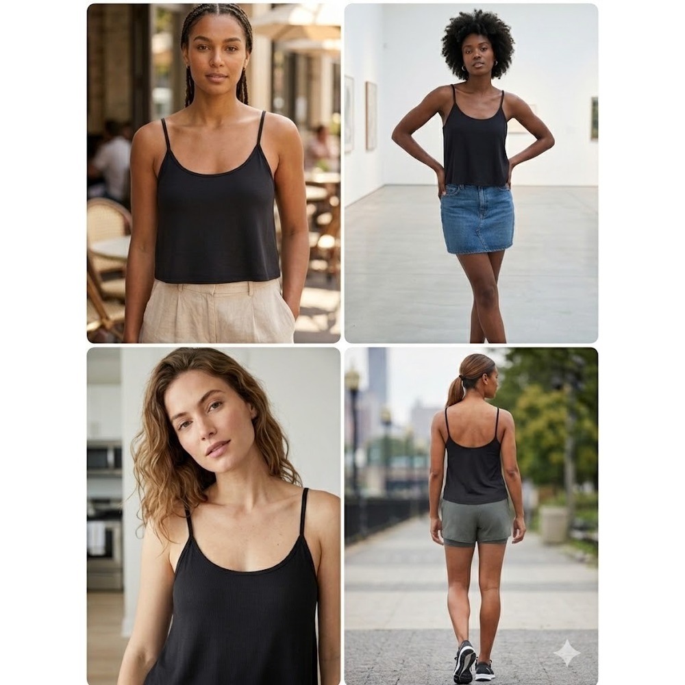 Athleta Cami Tank‎ Top Womens XL Black Stretch Ribbed Spaghetti Straps Comfort